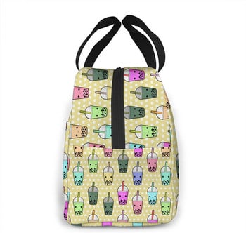 Boba Tea Insolated Lunch Bags for Women Cooler Tote Bag with Front Pocket Lunch Box Επαναχρησιμοποιήσιμη τσάντα γεύματος για άνδρες, ενήλικες, κορίτσια