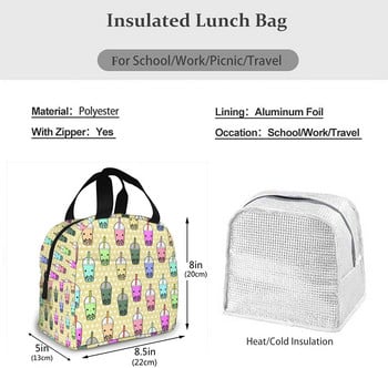 Boba Tea Insolated Lunch Bags for Women Cooler Tote Bag with Front Pocket Lunch Box Επαναχρησιμοποιήσιμη τσάντα γεύματος για άνδρες, ενήλικες, κορίτσια