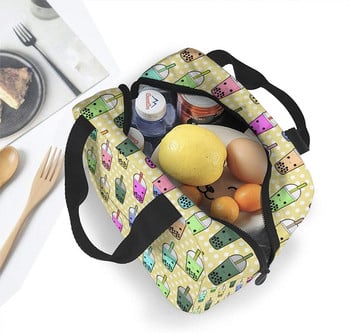 Boba Tea Insolated Lunch Bags for Women Cooler Tote Bag with Front Pocket Lunch Box Επαναχρησιμοποιήσιμη τσάντα γεύματος για άνδρες, ενήλικες, κορίτσια