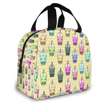 Boba Tea Insolated Lunch Bags for Women Cooler Tote Bag with Front Pocket Lunch Box Επαναχρησιμοποιήσιμη τσάντα γεύματος για άνδρες, ενήλικες, κορίτσια