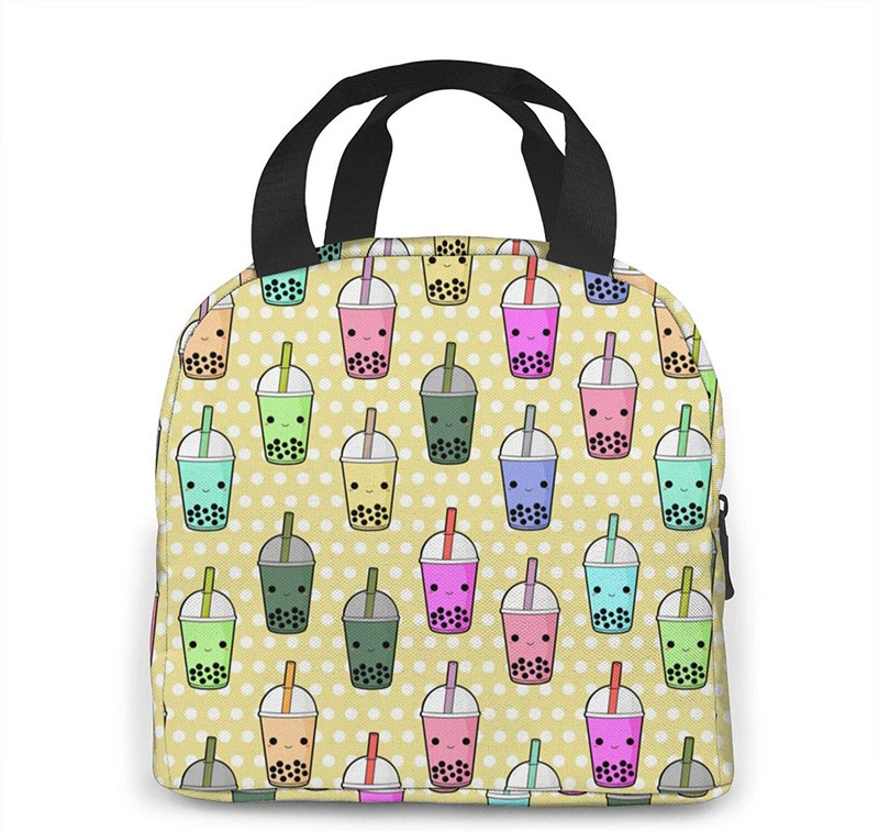 Pungi de prânz izolate cu ceai Boba pentru femei Geantă frigorifică cu buzunar frontal Cutie de prânz Geantă de prânz reutilizabilă pentru bărbați, adulți, fete