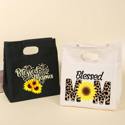 Blessed Mom funkcionális hűtő ebédlő doboz zacskók szigetelt vászon Bento tote bag termikus piknik élelmiszer tároló tasak hálaadás ajándék