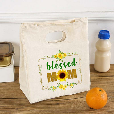 Blessed Mom Functional Cooler Lunch Box Τσάντες από καμβά Bento Tote Thermal Picnic Θήκη αποθήκευσης τροφίμων Δώρο των Ευχαριστιών