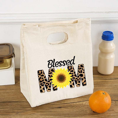 Blessed Mom Functional Cooler Lunch Box Τσάντες από καμβά Bento Tote Thermal Picnic Θήκη αποθήκευσης τροφίμων Δώρο των Ευχαριστιών