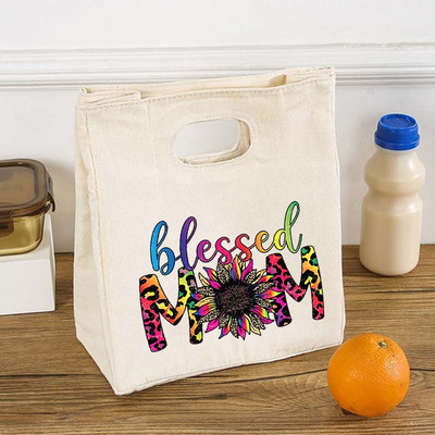 Blessed Mom Functional Cooler Lunch Box Τσάντες από καμβά Bento Tote Thermal Picnic Θήκη αποθήκευσης τροφίμων Δώρο των Ευχαριστιών
