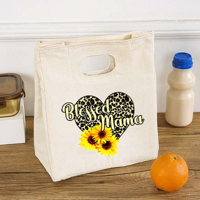 Blessed Mom Functional Cooler Lunch Box Τσάντες από καμβά Bento Tote Thermal Picnic Θήκη αποθήκευσης τροφίμων Δώρο των Ευχαριστιών