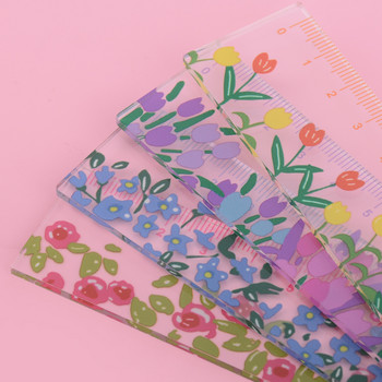 Χάρακας λουλουδιών Kawaii Κορεάτικη γραφική ύλη Διαφανής 15cm Regla Σχολικά Είδη Εργαλείο σχεδίου Papeleria Αξεσουάρ Σχολικοί κανόνες