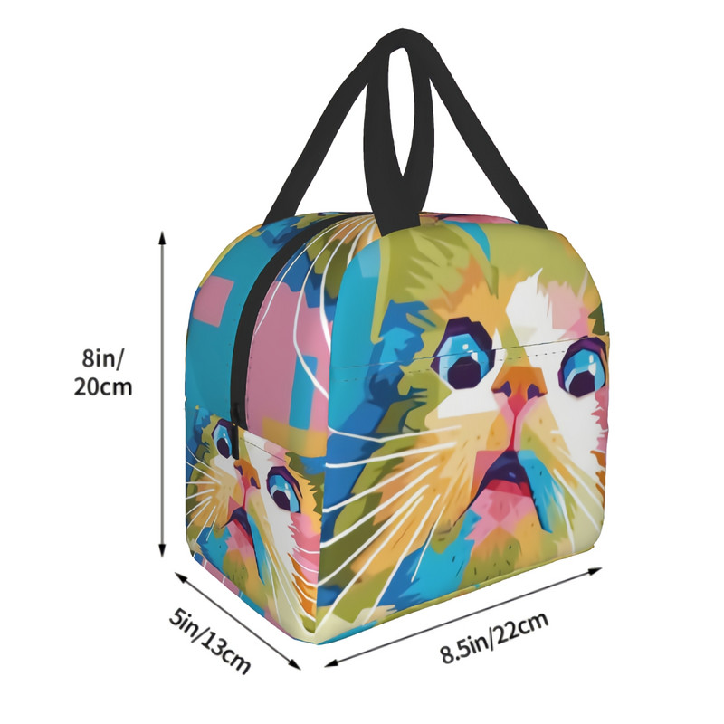 Smiješne mačje torbe za ručak Šarena mačja torba za ručak Izolirana rashladna torba za ručak za višekratnu upotrebu za žene, muškarce, djecu i odrasle, posao, škola, piknik