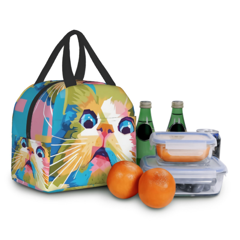 Smiješne mačje torbe za ručak Šarena mačja torba za ručak Izolirana rashladna torba za ručak za višekratnu upotrebu za žene, muškarce, djecu i odrasle, posao, škola, piknik