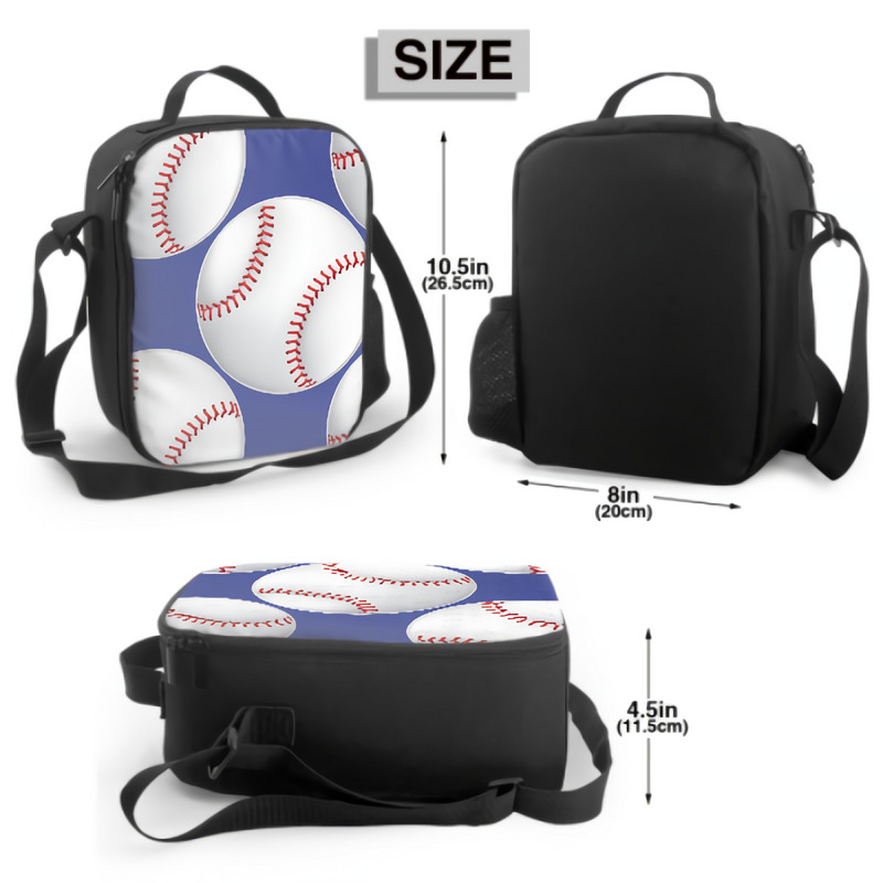 Plava bejzbol kutija za ručak, izolirana torba za obrok, sportska lopta s crvenim šavovima, torba za ručak, posuda za hranu za dječake, djevojčice, školska putovanja