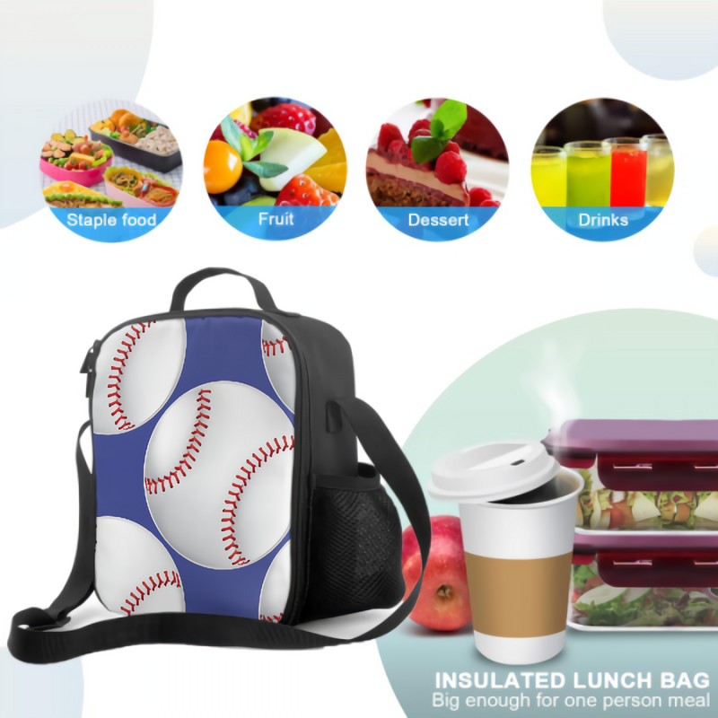 Plava bejzbol kutija za ručak, izolirana torba za obrok, sportska lopta s crvenim šavovima, torba za ručak, posuda za hranu za dječake, djevojčice, školska putovanja
