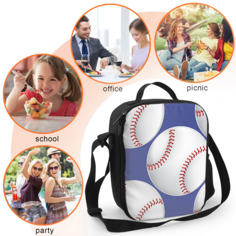 Plava bejzbol kutija za ručak, izolirana torba za obrok, sportska lopta s crvenim šavovima, torba za ručak, posuda za hranu za dječake, djevojčice, školska putovanja