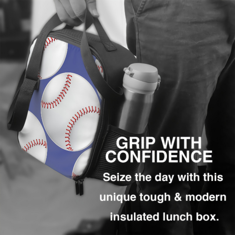 Plava bejzbol kutija za ručak, izolirana torba za obrok, sportska lopta s crvenim šavovima, torba za ručak, posuda za hranu za dječake, djevojčice, školska putovanja
