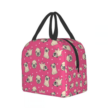 Funny Pugs Lunch Bag Cute Pug Dog Cooler Bag Ροζ θερμική τσάντα για γυναίκες Άνδρες Αγόρι κορίτσι Σχολείο Εργασία Ταξιδιωτική παραλία