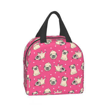 Funny Pugs Lunch Bag Cute Pug Dog Cooler Bag Ροζ θερμική τσάντα για γυναίκες Άνδρες Αγόρι κορίτσι Σχολείο Εργασία Ταξιδιωτική παραλία