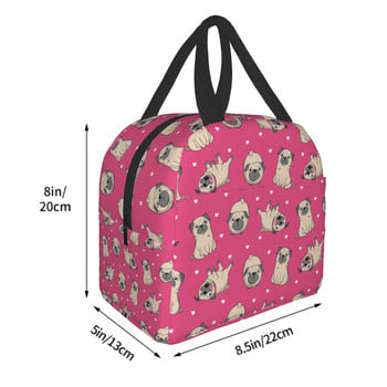 Funny Pugs Lunch Bag Cute Pug Dog Cooler Bag Ροζ θερμική τσάντα για γυναίκες Άνδρες Αγόρι κορίτσι Σχολείο Εργασία Ταξιδιωτική παραλία