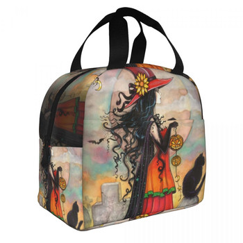 Witch Way Halloween Witch and Black Cat Fantasy Art Insulated Lunch Bag Women αδιάβροχο Molly Harrison Cooler Thermal Lunch Box