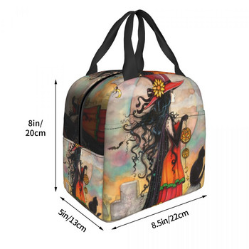 Witch Way Halloween Witch and Black Cat Fantasy Art Insulated Lunch Bag Women αδιάβροχο Molly Harrison Cooler Thermal Lunch Box