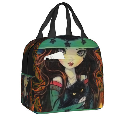 Witch Way Halloween Witch and Black Cat Fantasy Art Insulated Lunch Bag Women αδιάβροχο Molly Harrison Cooler Thermal Lunch Box