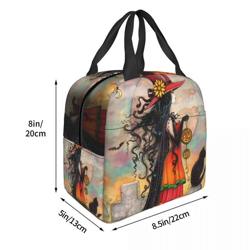 Witch Way Halloween Witch and Black Cat Fantasy Art Insulated Lunch Bag Women αδιάβροχο Molly Harrison Cooler Thermal Lunch Box