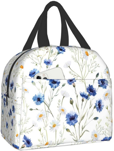 Priešpiečių krepšys Spalvingas gėlėmis izoliuotas priešpiečių dėžutės užšaldomas aušintuvas terminis vandeniui atsparus pietų krepšys, skirtas kelionėms darbo žygiams pėsčiomis