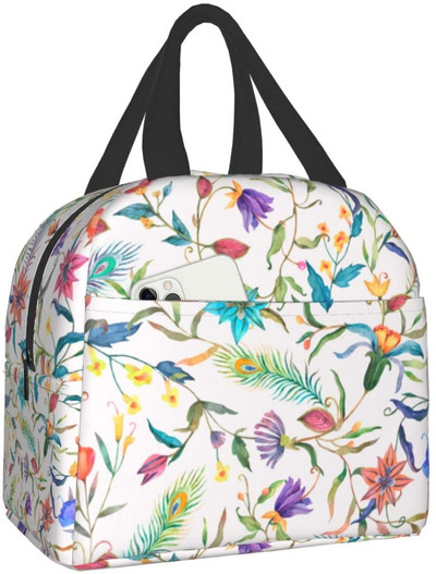 Priešpiečių krepšys Spalvingas gėlėmis izoliuotas priešpiečių dėžutės užšaldomas aušintuvas terminis vandeniui atsparus pietų krepšys, skirtas kelionėms darbo žygiams pėsčiomis