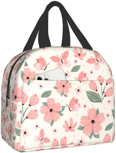Priešpiečių krepšys Spalvingas gėlėmis izoliuotas priešpiečių dėžutės užšaldomas aušintuvas terminis vandeniui atsparus pietų krepšys, skirtas kelionėms darbo žygiams pėsčiomis