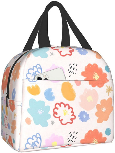 Priešpiečių krepšys Spalvingas gėlėmis izoliuotas priešpiečių dėžutės užšaldomas aušintuvas terminis vandeniui atsparus pietų krepšys, skirtas kelionėms darbo žygiams pėsčiomis