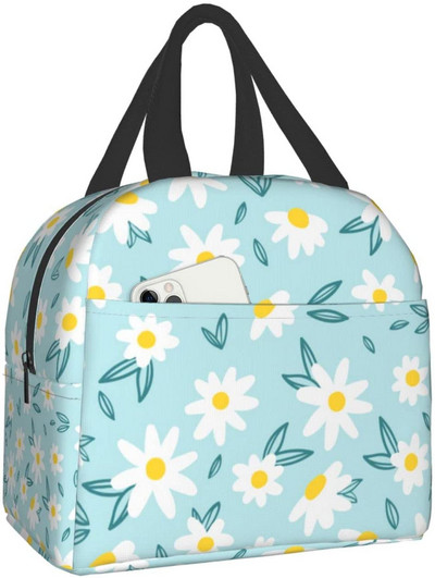 Priešpiečių krepšys Spalvingas gėlėmis izoliuotas priešpiečių dėžutės užšaldomas aušintuvas terminis vandeniui atsparus pietų krepšys, skirtas kelionėms darbo žygiams pėsčiomis