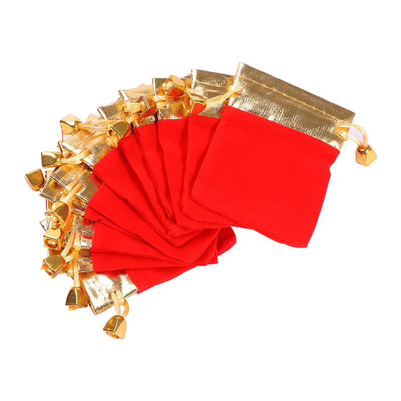12 kom. Visokokvalitetna flis pozlaćena crvena torbica s uzicom Vrećica za pakiranje Držač nakita Vrećica za božićni/vjenčani dar