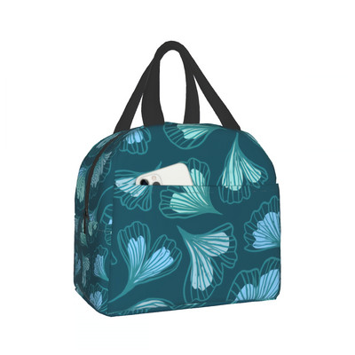 Žali lapai priešpiečių krepšys mėlynas fonas pietų krepšys priešpiečių dėžutė vandeniui atsparus izoliacinis krepšys pietų laikymo krepšys pikniko mokykla