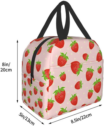 Сладка ягодова чанта за обяд Контейнери за обяд Термос за топла храна Кутия за обяд за тийнейджърки Училище Работа Пътуване Пикник Бенто чанти