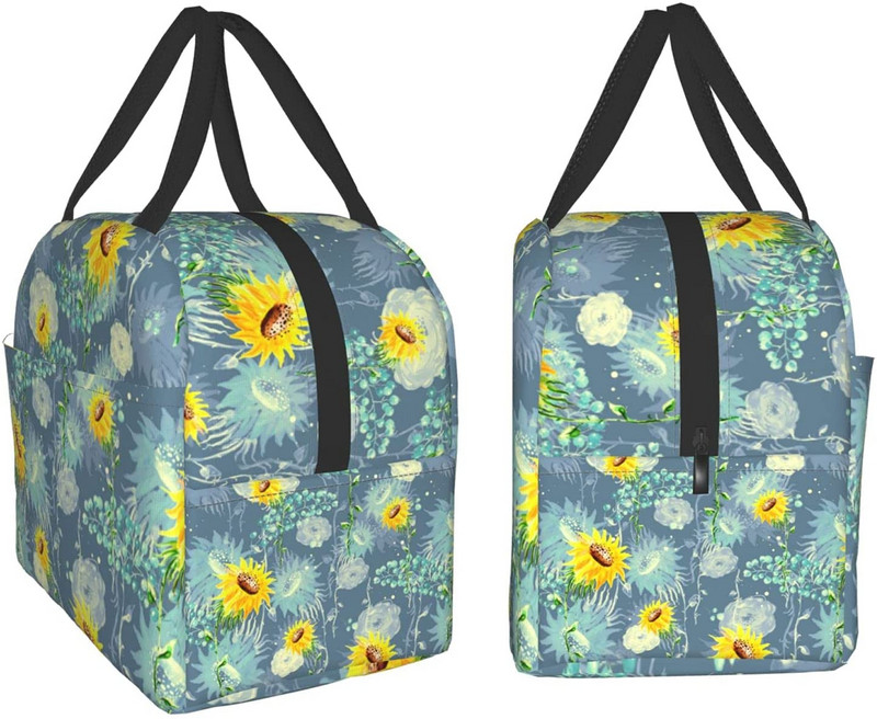 Saulespuķu pusdienu maisiņš visu sezonu atkārtoti lietojams izolēts ēdienreižu gatavošanas konteinera termoss karstam ēdienam pusdienu kastes maisiņi darba skolai