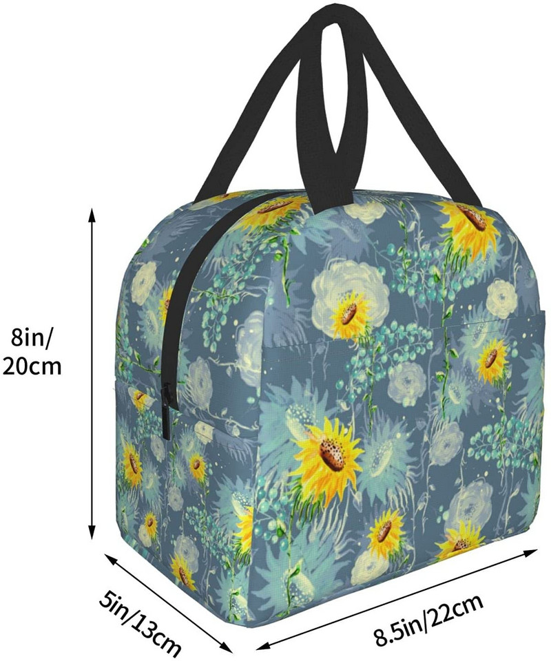 Saulespuķu pusdienu maisiņš visu sezonu atkārtoti lietojams izolēts ēdienreižu gatavošanas konteinera termoss karstam ēdienam pusdienu kastes maisiņi darba skolai