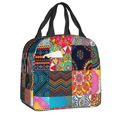 Afrički Ankara printovi Izolirana torba za ručak Geometrijska etnička umjetnost Prijenosni toplinski hladnjak Kutija za ručak za djecu Djeca školarci