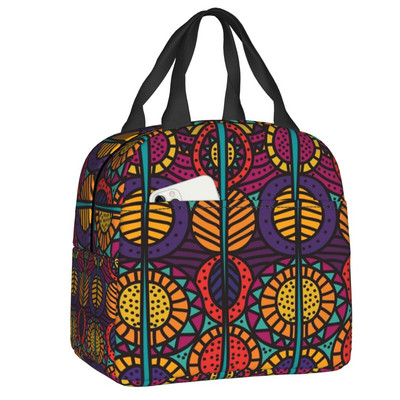 Afrički Ankara printovi Izolirana torba za ručak Geometrijska etnička umjetnost Prijenosni toplinski hladnjak Kutija za ručak za djecu Djeca školarci