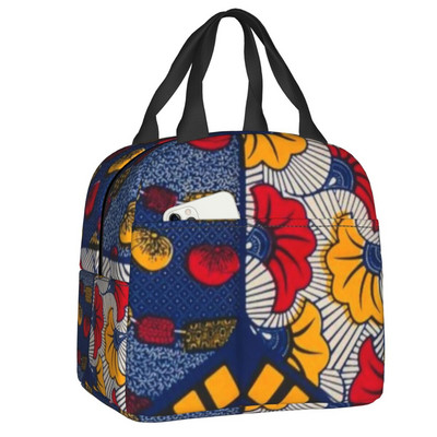 Afrički Ankara printovi Izolirana torba za ručak Geometrijska etnička umjetnost Prijenosni toplinski hladnjak Kutija za ručak za djecu Djeca školarci
