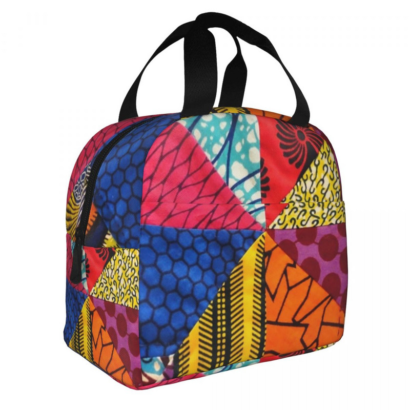 Afrički Ankara printovi Izolirana torba za ručak Geometrijska etnička umjetnost Prijenosni toplinski hladnjak Kutija za ručak za djecu Djeca školarci