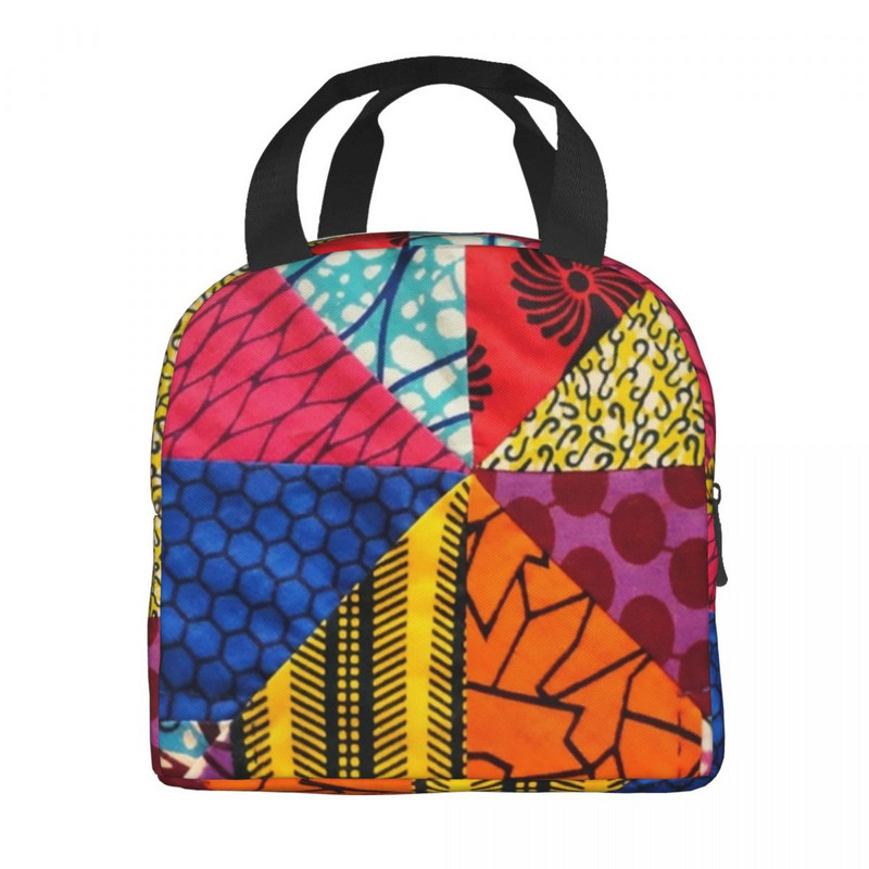 Afrički Ankara printovi Izolirana torba za ručak Geometrijska etnička umjetnost Prijenosni toplinski hladnjak Kutija za ručak za djecu Djeca školarci