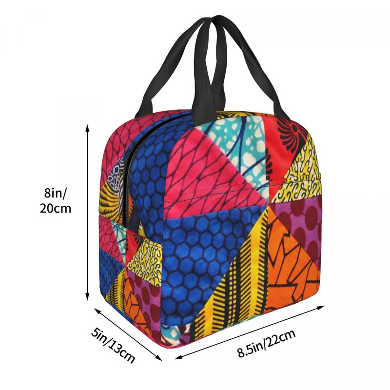 Afrički Ankara printovi Izolirana torba za ručak Geometrijska etnička umjetnost Prijenosni toplinski hladnjak Kutija za ručak za djecu Djeca školarci