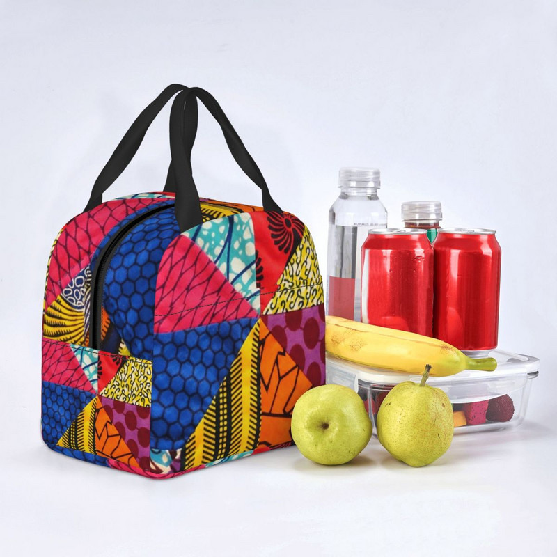 Afrički Ankara printovi Izolirana torba za ručak Geometrijska etnička umjetnost Prijenosni toplinski hladnjak Kutija za ručak za djecu Djeca školarci