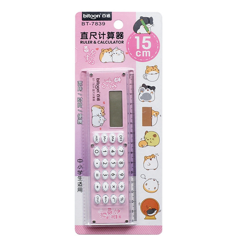 Kūrybiška korėjietiška asmenybė, miela dvigubos paskirties sulankstoma juosta kompiuterio liniuotė 15 cm smulkaus verslo reikmenų mini skaičiuotuvas