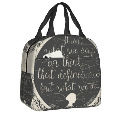 „Pride and Prejudice“ nešiojamos priešpiečių dėžutės moterims Neperšlampamos Jane Austen literatūrinės citatos terminis aušintuvas su maistu izoliuotas pietų krepšys