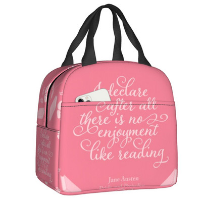 „Pride and Prejudice“ nešiojamos priešpiečių dėžutės moterims Neperšlampamos Jane Austen literatūrinės citatos terminis aušintuvas su maistu izoliuotas pietų krepšys
