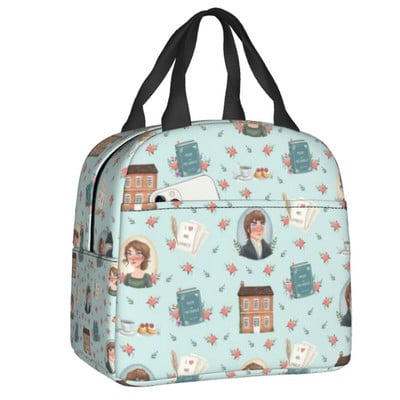 „Pride and Prejudice“ nešiojamos priešpiečių dėžutės moterims Neperšlampamos Jane Austen literatūrinės citatos terminis aušintuvas su maistu izoliuotas pietų krepšys