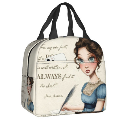 „Pride and Prejudice“ nešiojamos priešpiečių dėžutės moterims Neperšlampamos Jane Austen literatūrinės citatos terminis aušintuvas su maistu izoliuotas pietų krepšys