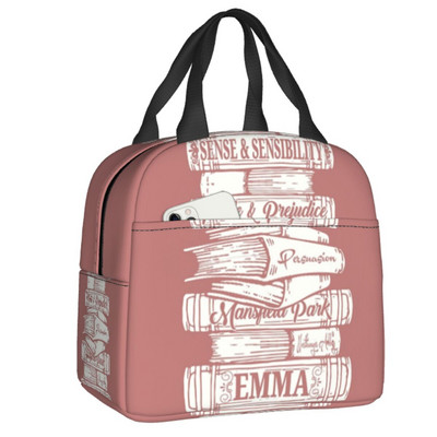 „Pride and Prejudice“ nešiojamos priešpiečių dėžutės moterims Neperšlampamos Jane Austen literatūrinės citatos terminis aušintuvas su maistu izoliuotas pietų krepšys