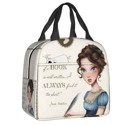 „Pride and Prejudice“ nešiojamos priešpiečių dėžutės moterims Neperšlampamos Jane Austen literatūrinės citatos terminis aušintuvas su maistu izoliuotas pietų krepšys