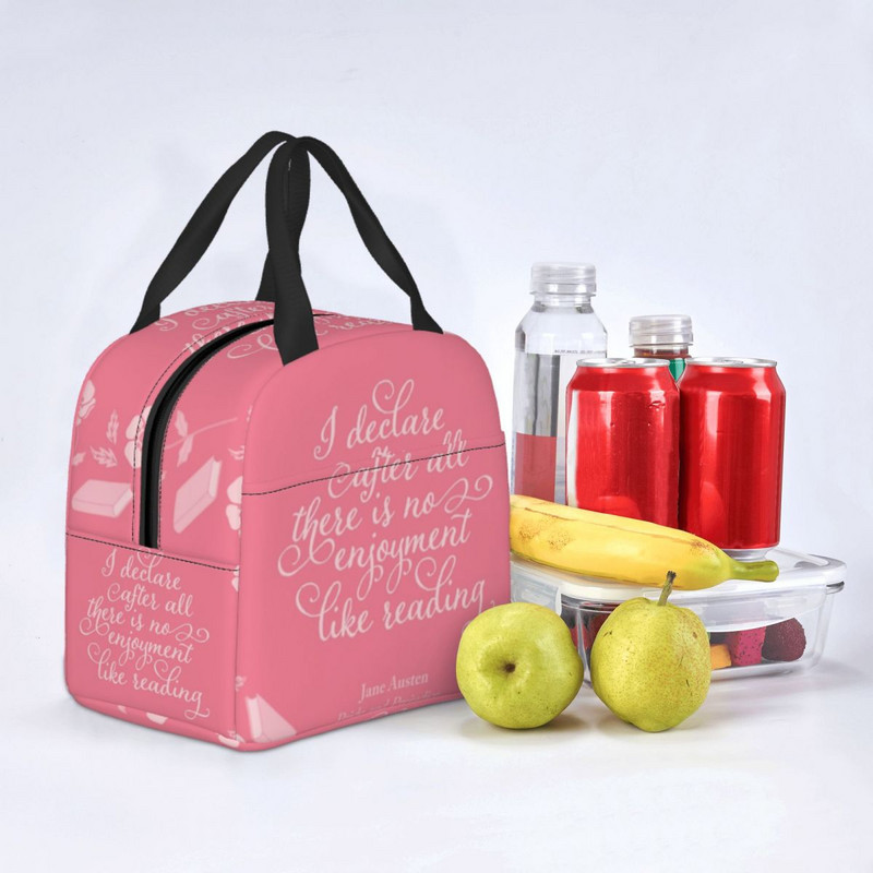„Pride and Prejudice“ nešiojamos priešpiečių dėžutės moterims Neperšlampamos Jane Austen literatūrinės citatos terminis aušintuvas su maistu izoliuotas pietų krepšys