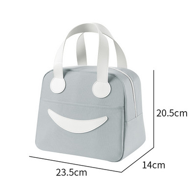 Geantă de prânz termoizolată cu fața zâmbitoare portabilă din pânză Oxford, cutie termică pentru picnic, bento, container de depozitare pentru cină, geantă frigorifică